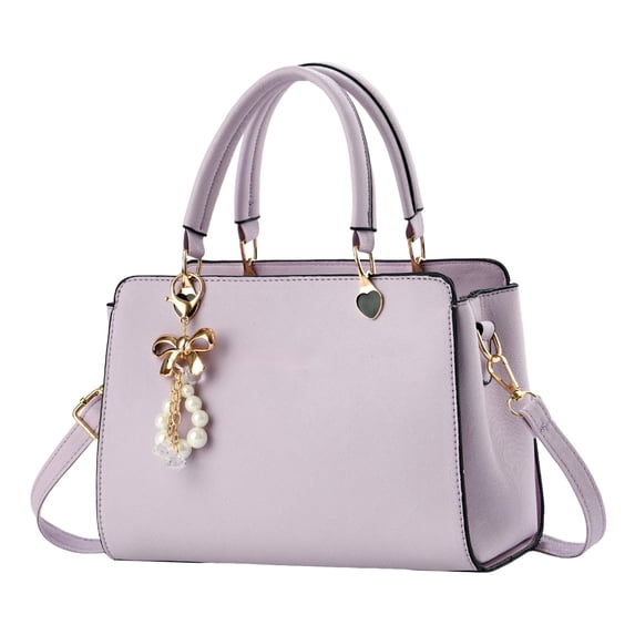 Faraee Womens Satchel Bags Top Handle Shoulder Handbags and Purses Ladies Designer Leather Crossbody Work Tote Bag with Chic Pendant Purple