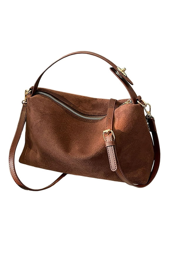 Womens Shoulder Tote Bags Suede Large Capacity Crossbody Handbag Top Handle Satchel Coffee
