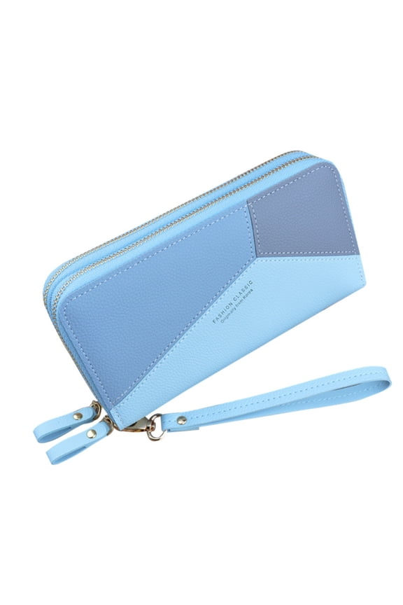 Womens Wallet RFID Blocking Double Zipper Credit Card Holder Clutch Purse with Wristlet Strap