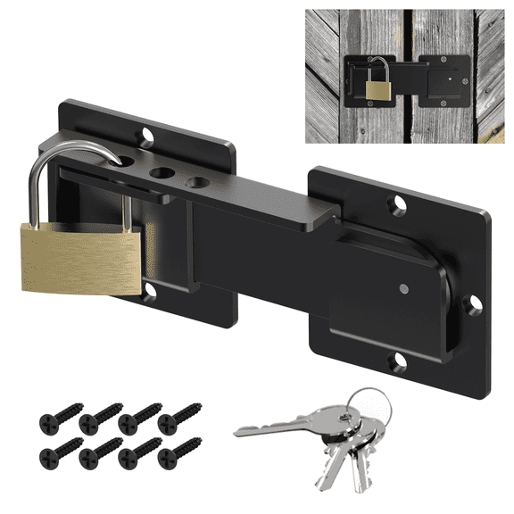Farafox 7.5" Flip Gate Latch Lock with Padlock Hole with Lock, 4mm Heavy Duty Carbon Steel Door Latch for Sliding Swing Door, Outdoor Gates, Double Gate,Wooden Fence, Barn Shed Garage Door