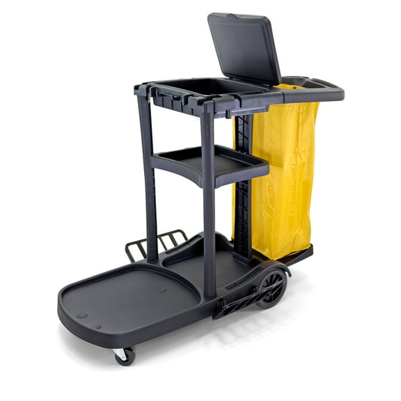 Farag Durable 3-Shelf 52"x22"x40" Janitorial Commercial Housekeeping Cart, Black and Yellow