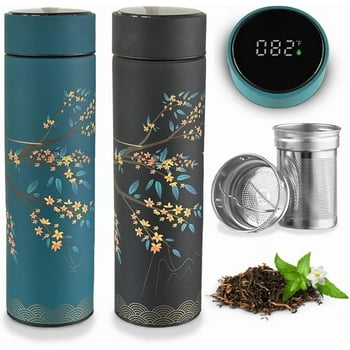 Farasi Smart Tea Infuser Thermos Set of Two  Fahrenheit Display Lid Perfect for Loose Leaf Tea, Infused Drinks, Coffee Vacuum Insulated Smart Water Bottle Mug