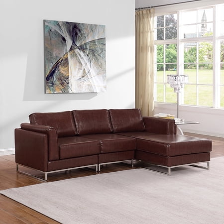 Farati Luxury PU Leather Sectional Sofa with L Shape Chaise 3 Seater Comfy Modular Chocolate Brown