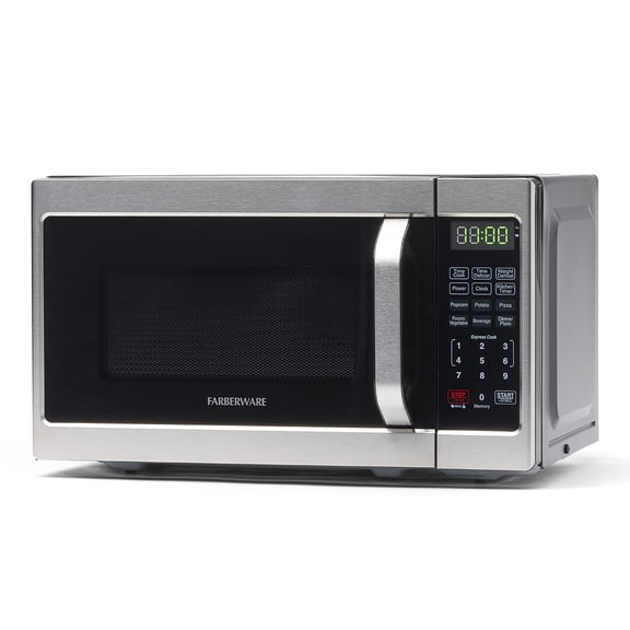 Farberware 0.7 Cu. ft. Microwave Oven, 700W Countertop Microwave Oven with Auto Cook Menu, Brushed Stainless