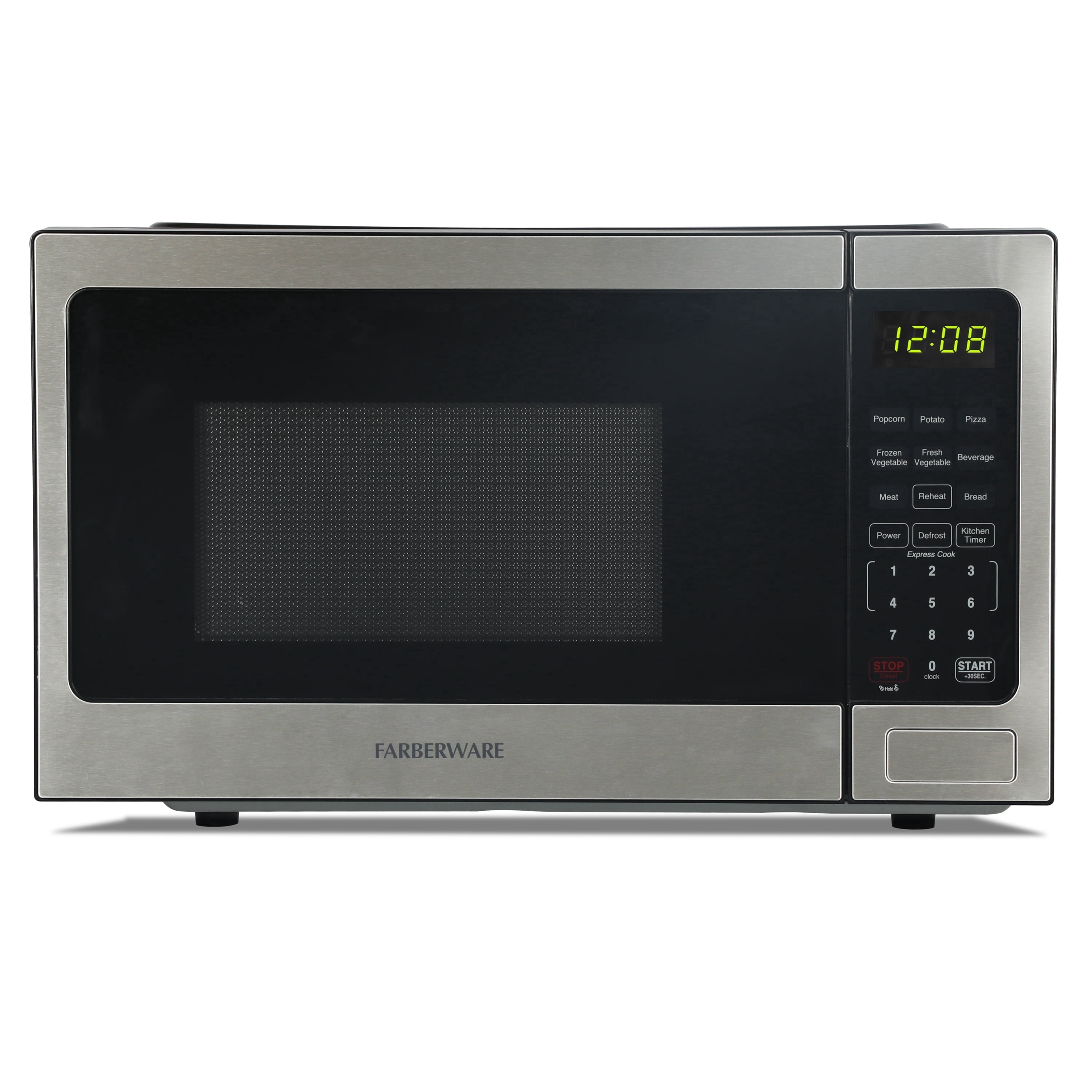 Farberware 0.9 cu ft Microwave Oven, 900W Countertop Microwave Oven with 8 Auto Cook Settings, Stainless Steel