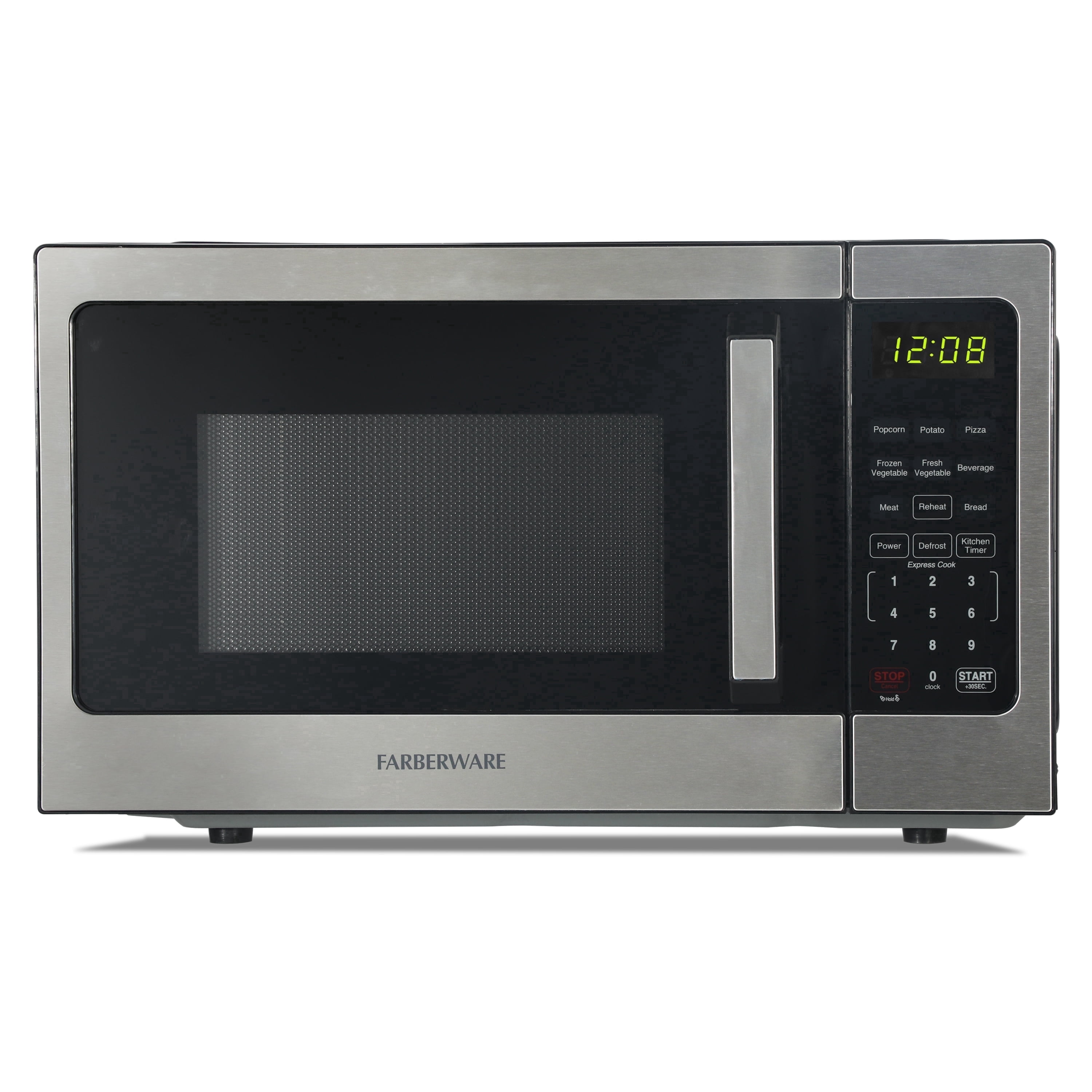 Farberware 0.9 cu ft Microwave Oven, 900W Countertop Microwave Oven with 8 Auto Cook Settings with Handle, Stainless Steel