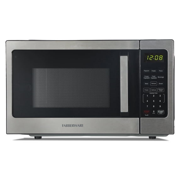 Farberware 0.9 cu ft Microwave Oven, 900W Countertop Microwave Oven with 8 Auto Cook Settings, Stainless Steel