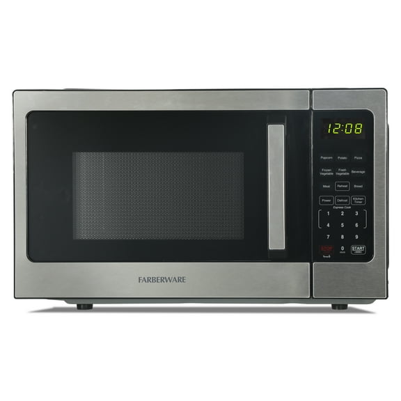 Farberware 0.9 cu. ft. Countertop Microwave Oven  900W Power, Auto Cook Settings, Defrost, and Safety Lock  Stainless Steel