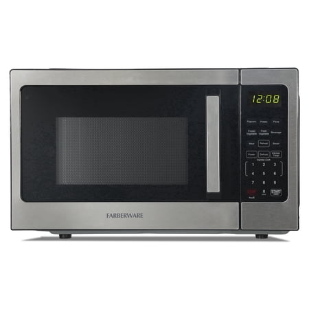 Farberware 0.9 cu ft Microwave Oven, 900W Countertop Microwave Oven with 8 Auto Cook Settings, Stainless Steel