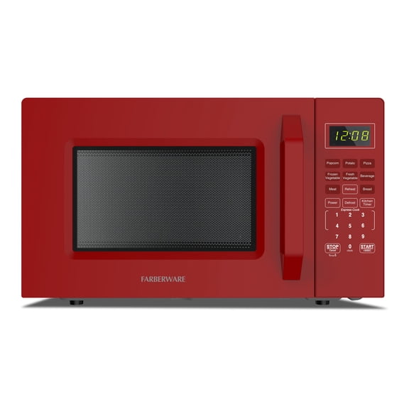 Farberware 1.1 cu ft Microwave Oven,1000W Countertop Microwave Oven with Auto Cook Menu, Red