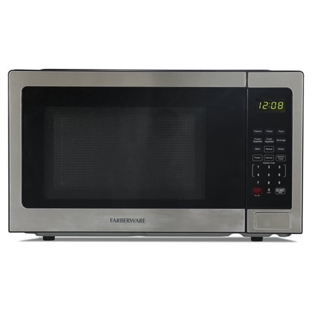 Farberware 1.1 cu ft Microwave Oven, 1000W Countertop Microwave Oven with 8 Auto Cook Settings, Stainless Steel