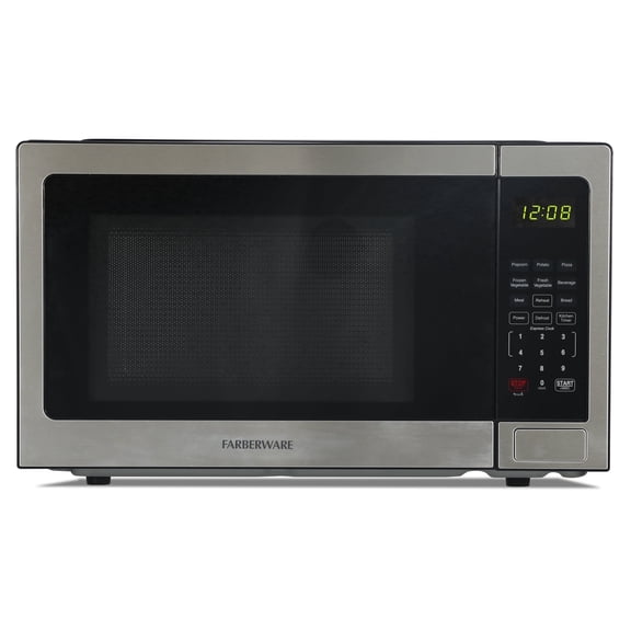 Farberware 1.1 cu ft Microwave Oven, 1000W Countertop Microwave Oven with 8 Auto Cook Settings, Stainless Steel