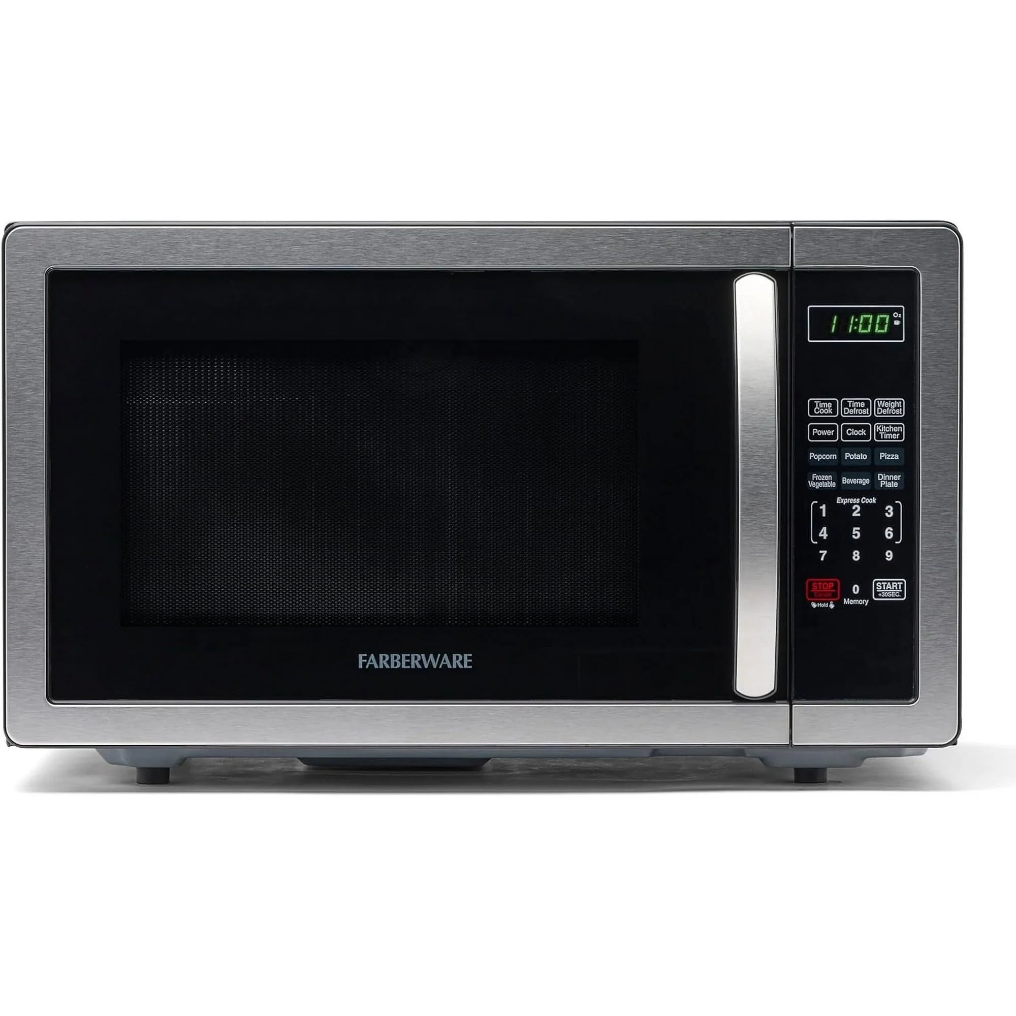 Farberware 1.1 cu ft Microwave Oven, 1000W Countertop Microwave Oven with LED Display, Stainless Steel