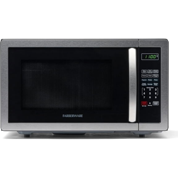 Farberware 1.1 cu ft Microwave Oven, 1000W Countertop Microwave Oven with LED Display, Stainless Steel
