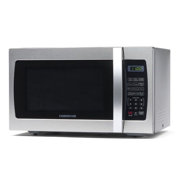 Farberware 1.3 cu ft Microwave Oven, 1100W Compact Microwave Oven with Smart Sensor, Stainless Steel