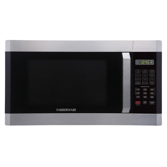 Farberware 1.6 cu ft Microwave Oven, 1100W Compact Microwave Oven with LED Display, Stainless Steel