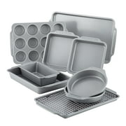 Farberware 10 Pcs Nonstick Bakeware Set with Cooling Rack, Dishwasher Safe and Oven Safe to 450°F, Gray