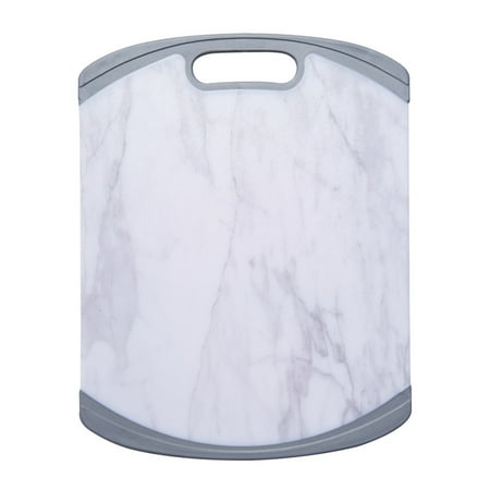 Farberware 11-inch x14-inch Plastic/Poly Cutting Board, Marble Pattern with Silver Trim
