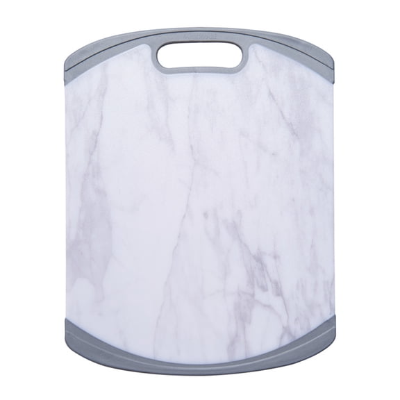 Farberware 11-inch x14-inch Plastic/Poly Cutting Board, Marble Pattern with Silver Trim
