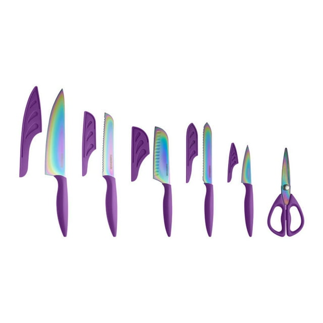 Farberware 11-piece Dishwasher-Safe Rainbow Titanium Cutlery Set in Purple