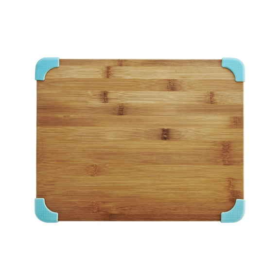 Farberware Nonslip Bamboo Cutting Board, Aqua Corners, 11 in x 14 in
