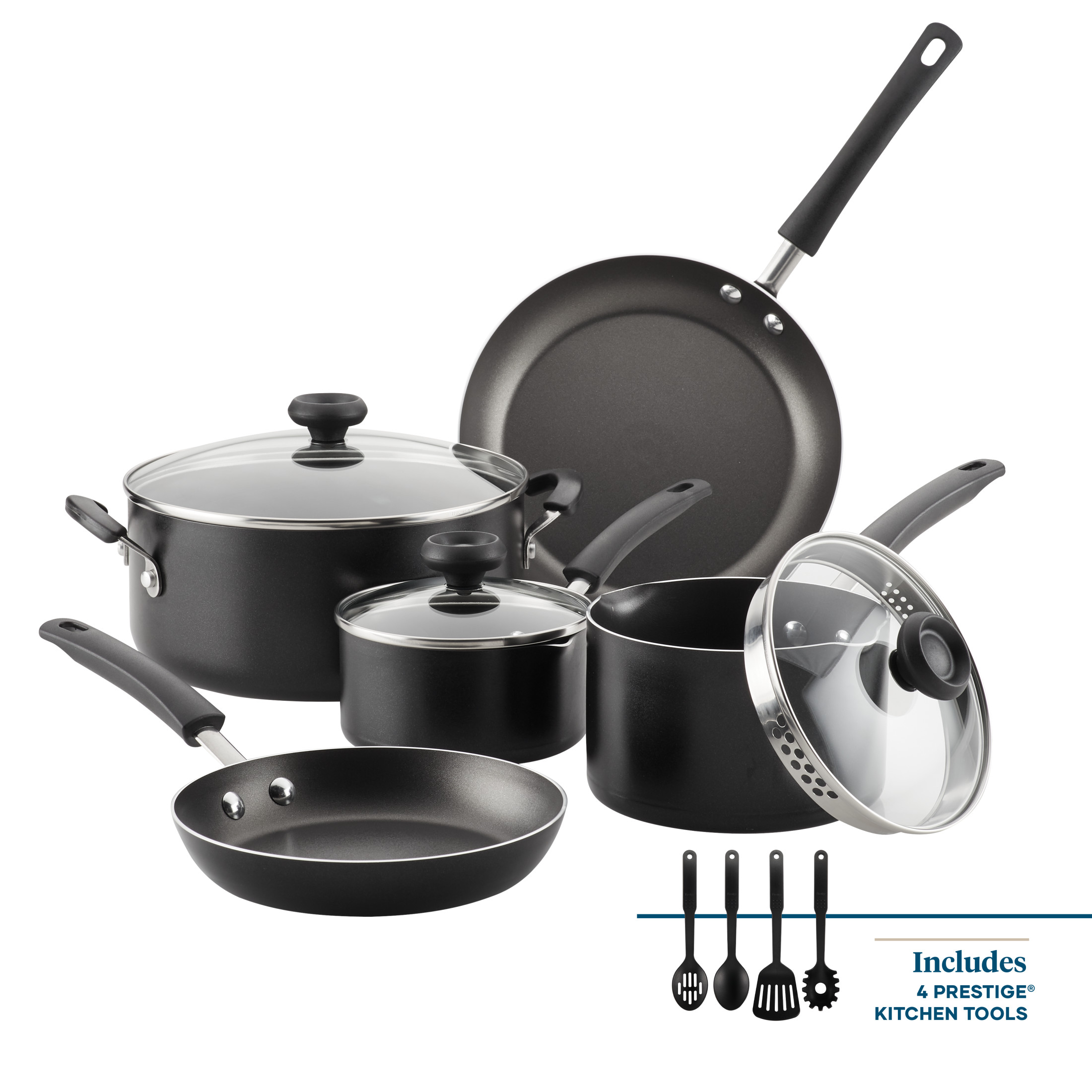 Thyme & Table Nonstick 12Piece Cookware Set, Black & Rainbow