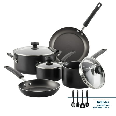 Farberware Easy Clean 12 Pcs Nonstick Cookware Set with Cooking Tools, Dishwasher Safe, Black