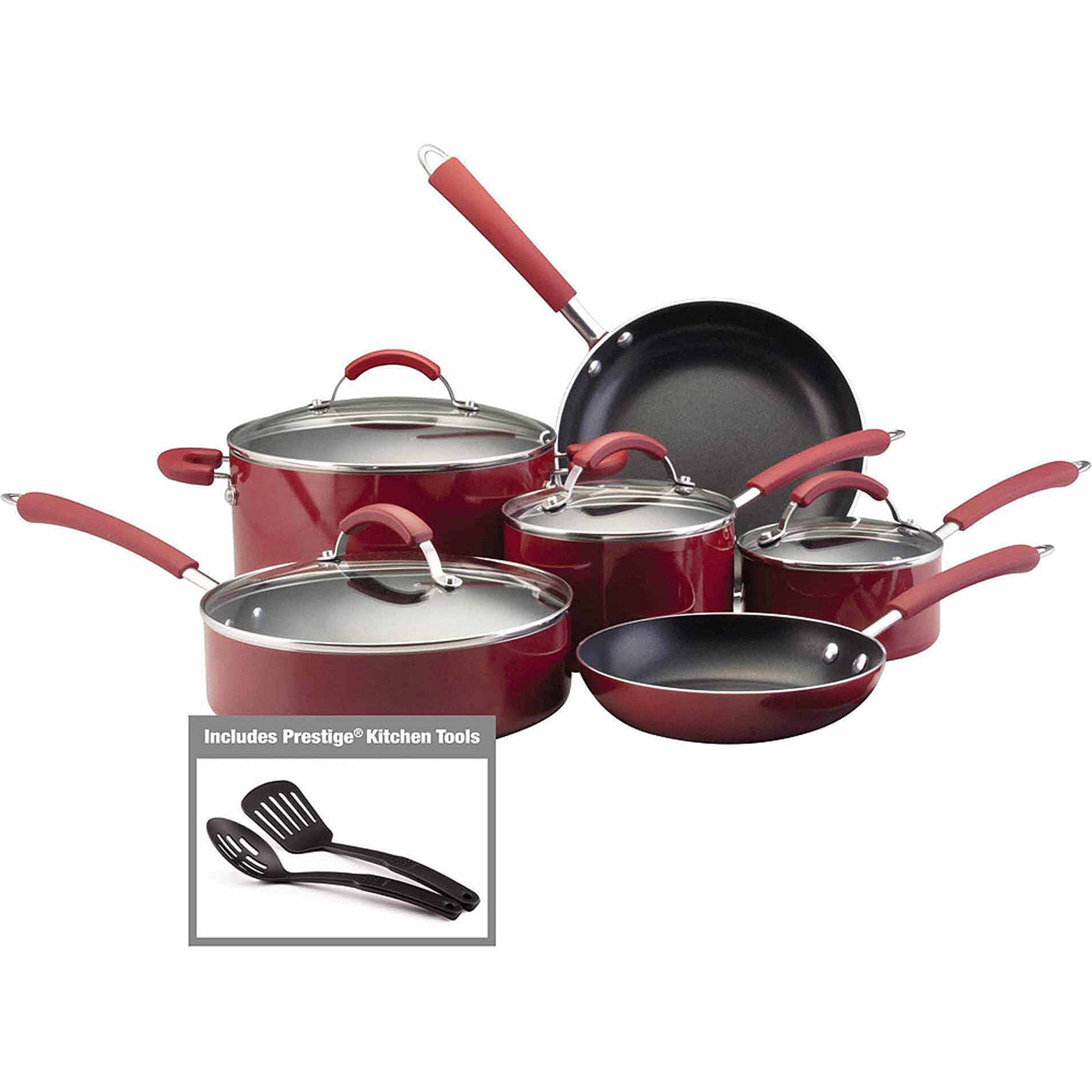 Farberware 12-Piece Millennium Colors Nonstick Aluminum Pots and Pans Set, Cookware  Set, Red 