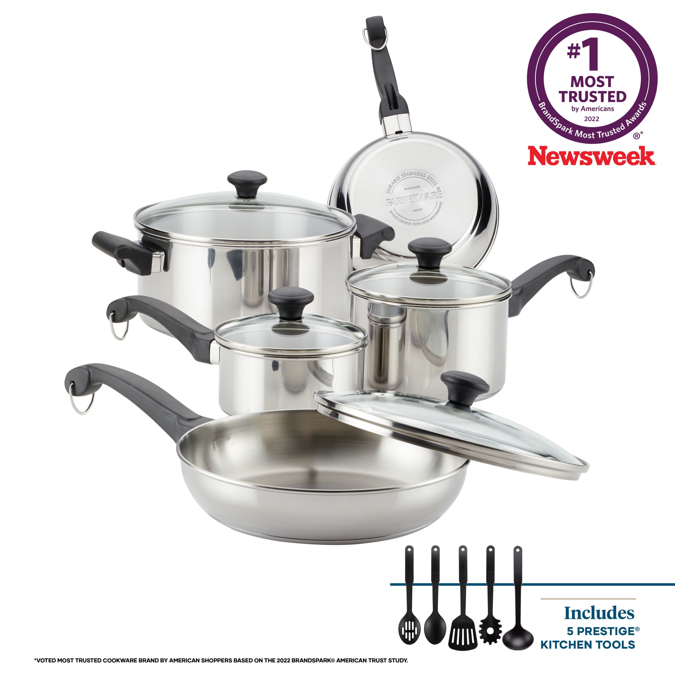 Farberware Millennium Stainless Steel Cookware Pots and Pans Set, 10 Piece,  Silver & Reviews