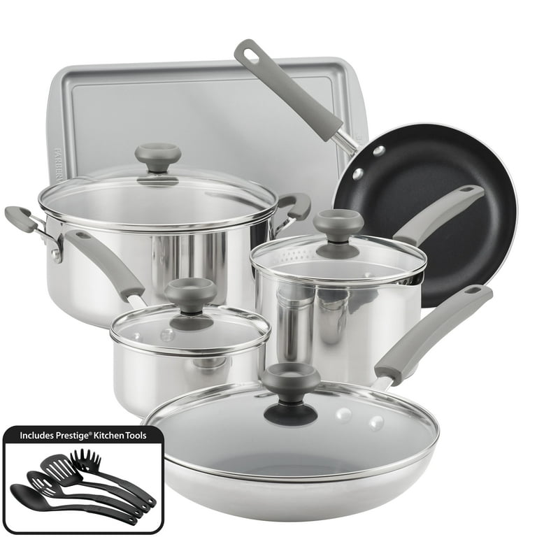 Farberware 14-Piece Classic Traditions Stainless Steel Pots and Pans Set/Cookware  Set, Silver 