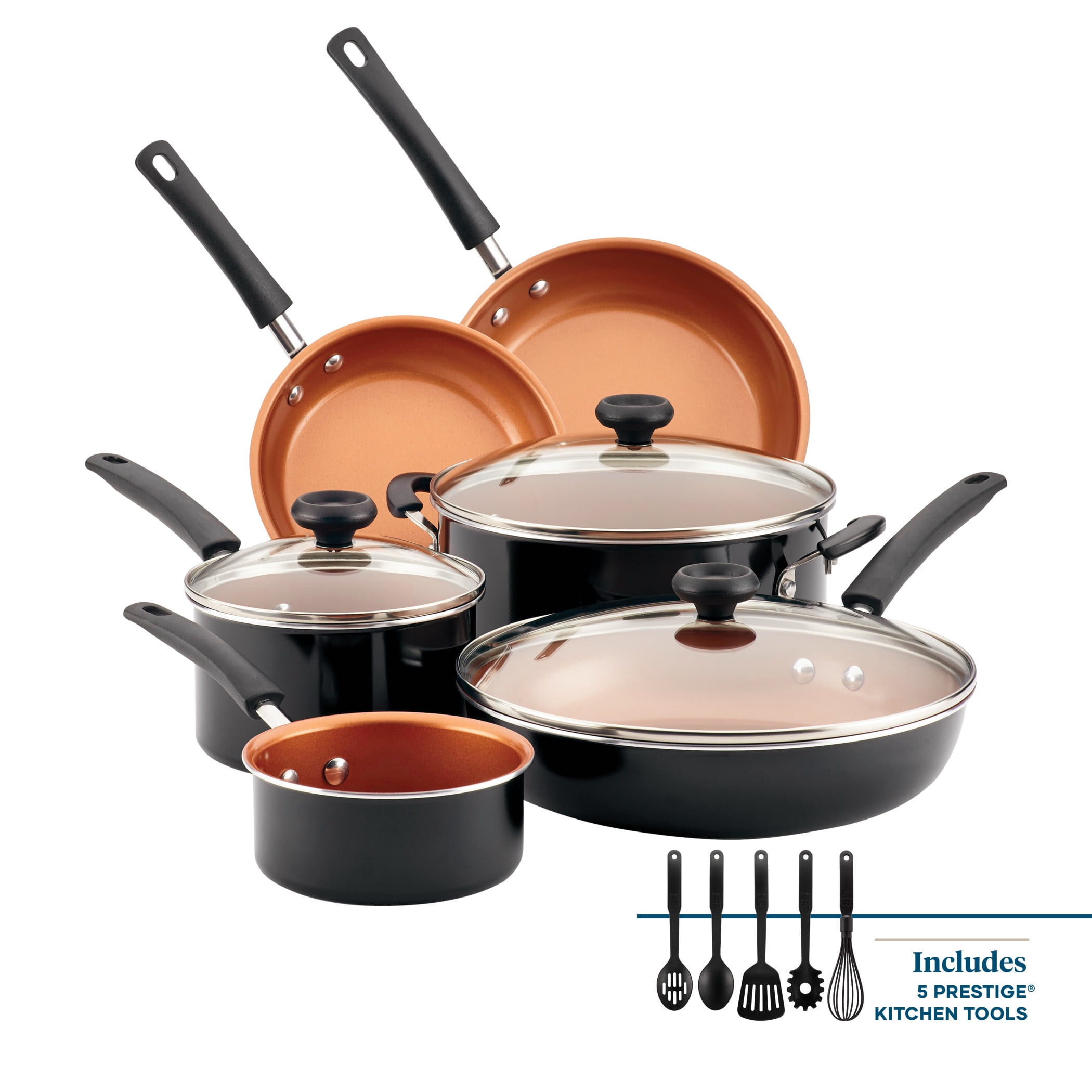 Farberware 14-Piece Easy Clean Pro Ceramic Nonstick Pots and Pans Set/Cookware Set, Brown