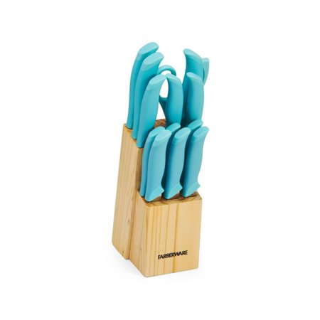 Farberware 14-Piece Knife Block Set with Soft-Grip Handles, Razor Sharp Kitchen Knife Set, Aqua