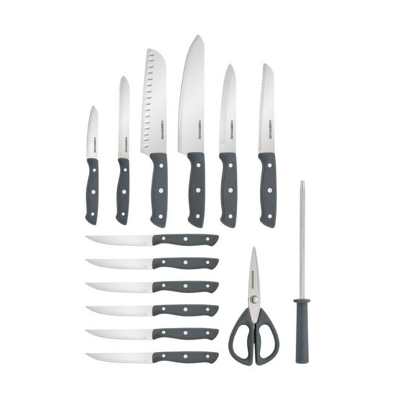Farberware 15-Piece Triple Rivet White Wash Knife Block Set