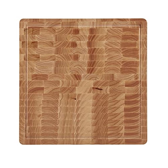 Farberware 16-Inch Endgrain Rubberwood Cutting Board with Deep Juice Groove - Reversible Wooden Charcuterie Board for Chopping, Serving, Everyday Use with Finger Grooves for Easy Carrying