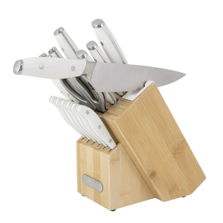 Kitchen Knife Block Set - White 12Pcs-WhiteHandle-Block Set