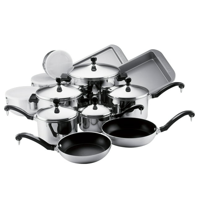 Farberware 17-Piece Classic Stainless Steel Pots and Pans Set/Cookware Set, Silver