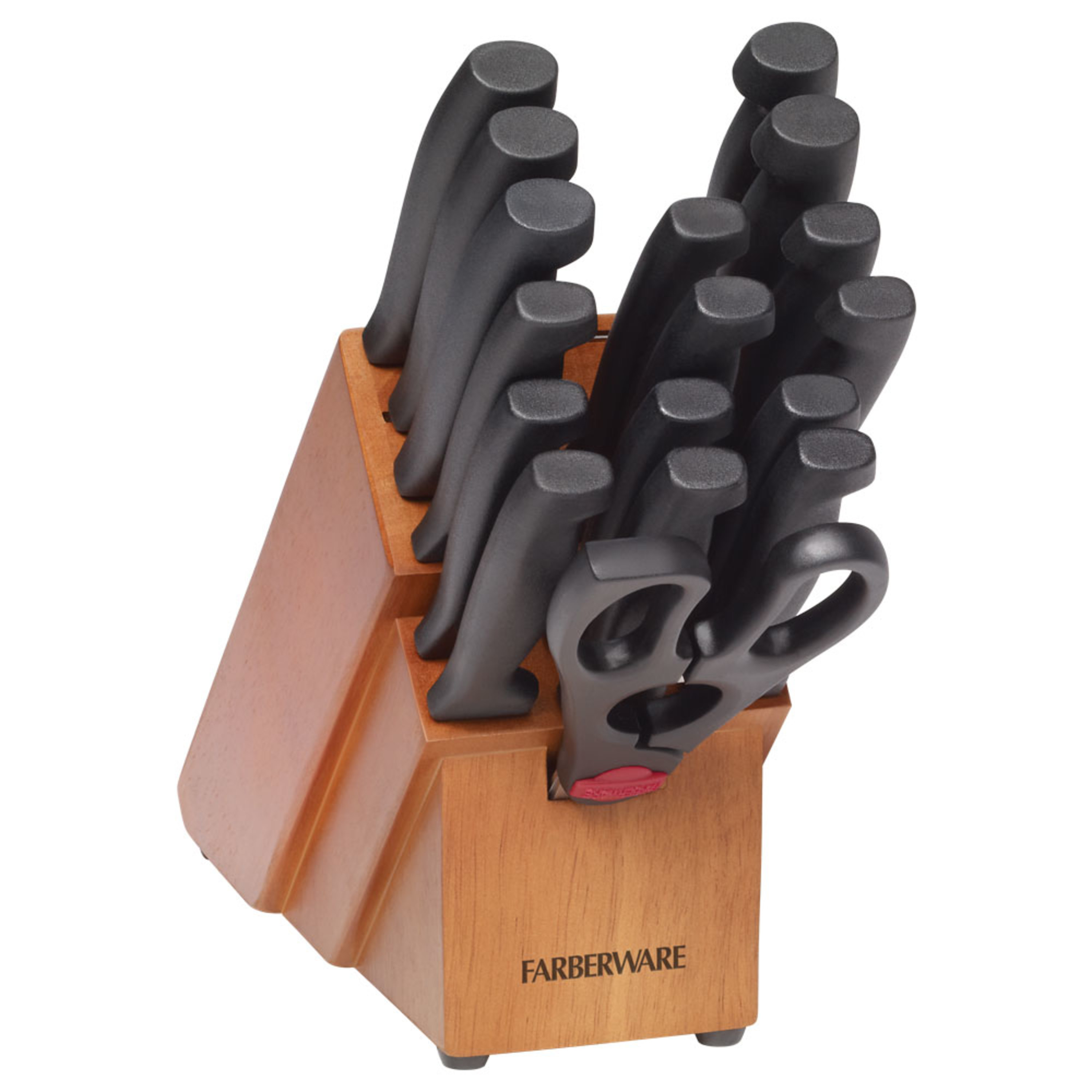 Farberware 18 Piece Never Needs Sharpening Stainless Steel Knife Set with Block Natural Wood - image 1 of 16