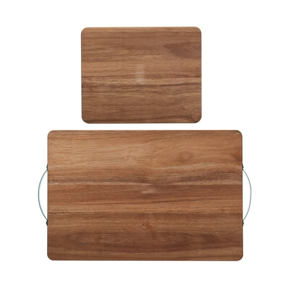 Farberware 2-Piece Acacia Cutting and Serving Board Set with Teal Handles