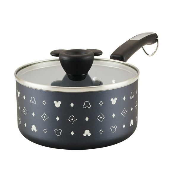 Farberware Disney Monochrome 2 Quart Ceramic Nonstick Saucepan with Tempered Glass Lid, Dishwasher Safe, Black
