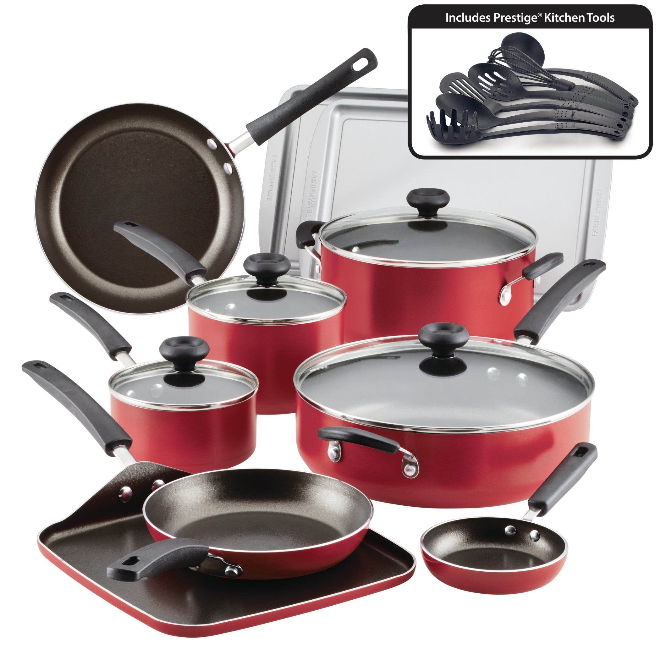 Farberware Easy Clean Pro Aluminum Nonstick Cookware Pots and Pans Set,  14-Piece, Red - AliExpress