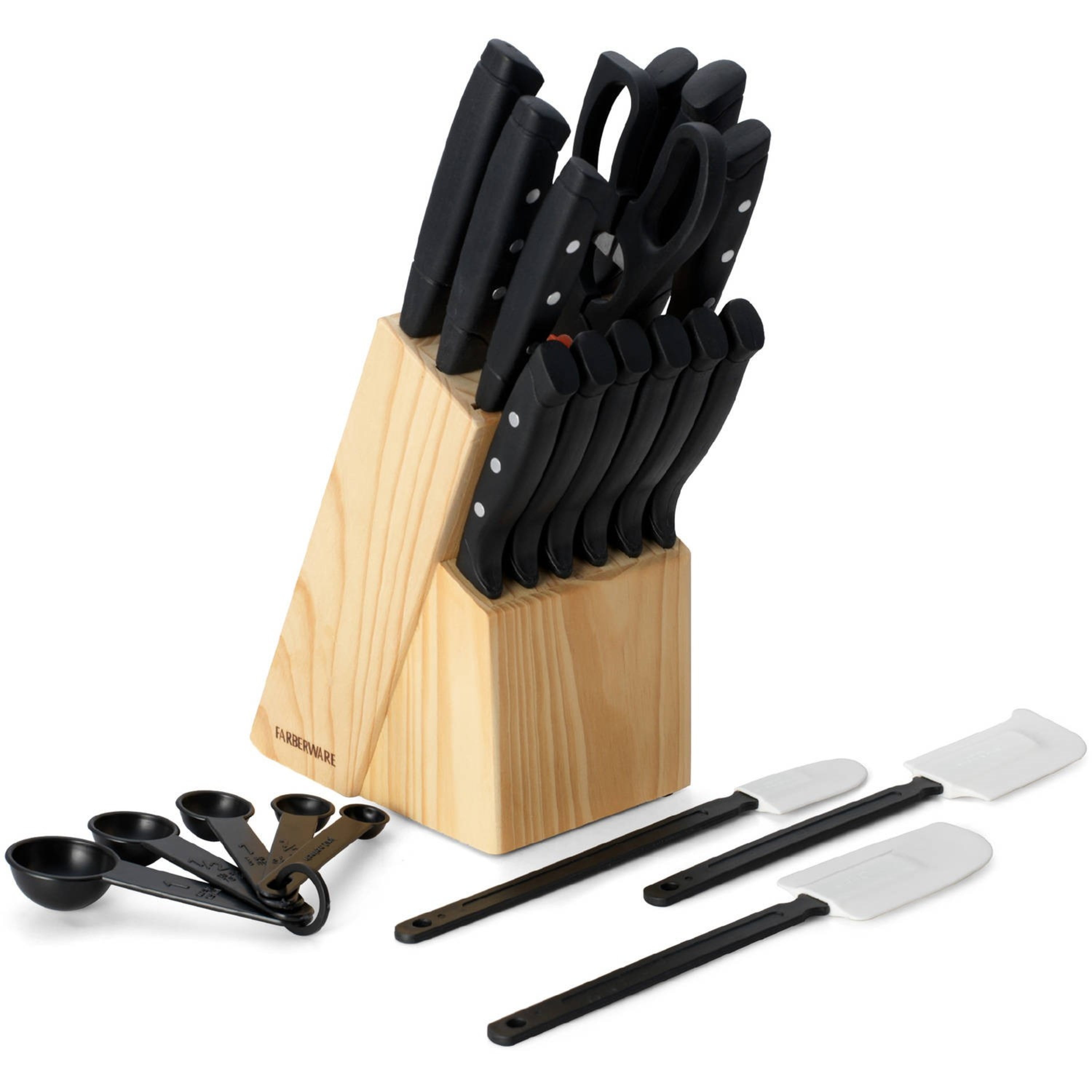  Farberware 22-Piece Never Needs Sharpening Triple Rivet  High-Carbon Stainless Steel Knife Block and Kitchen Tool Set, Black :  Everything Else