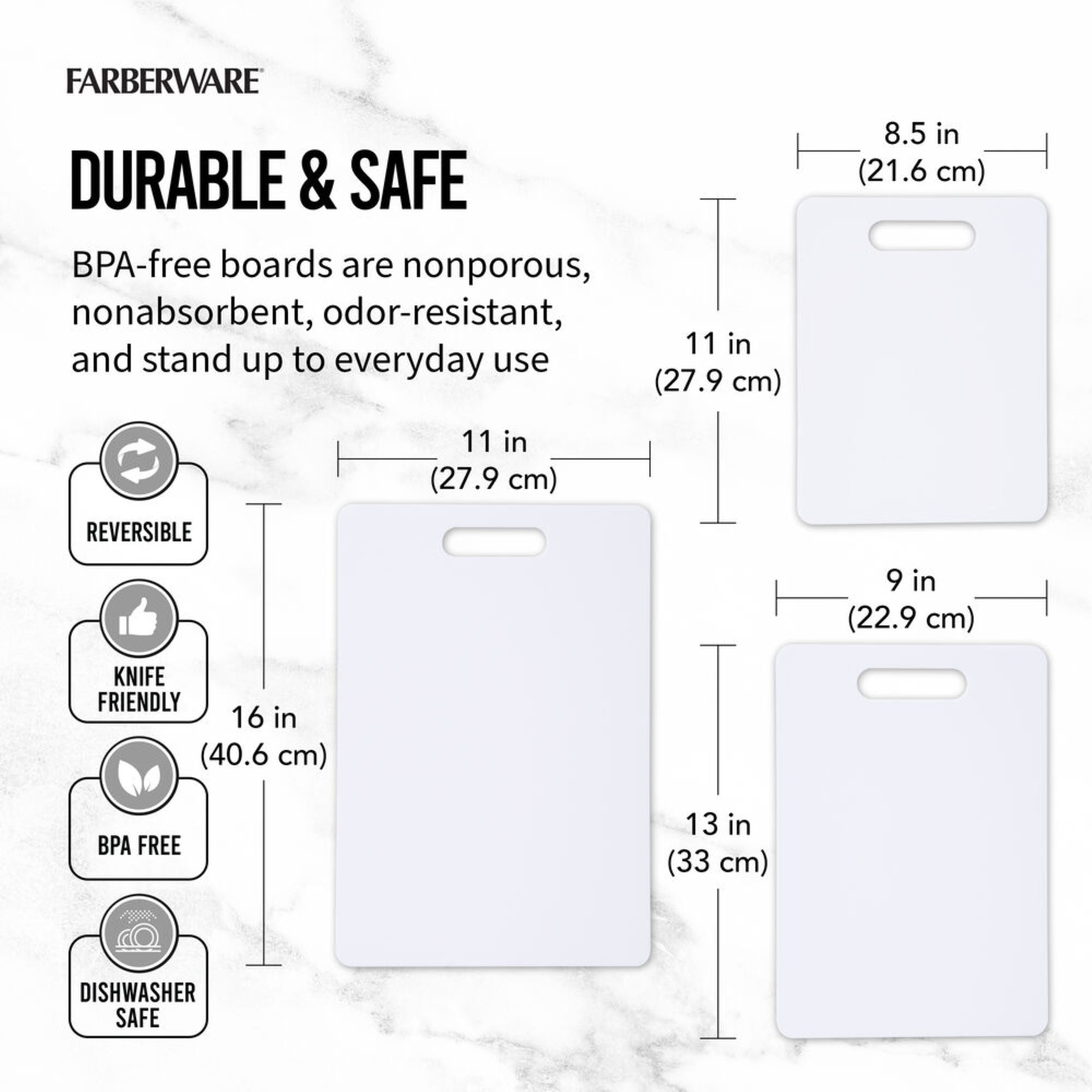 White Rectangular Plastic Cutting Board Set, Dishwasher Safe, 3 Pieces