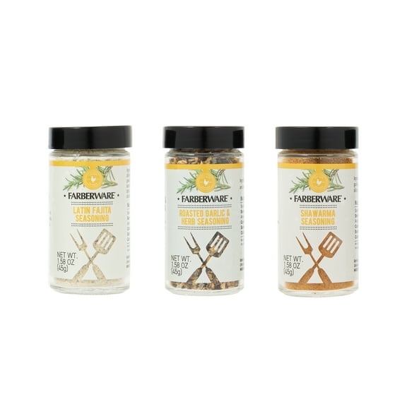 Farberware 3-piece BBQ Poultry Seasoning Spice Set, Shawarma, Latin Fajita, Roasted Garlic and Herb