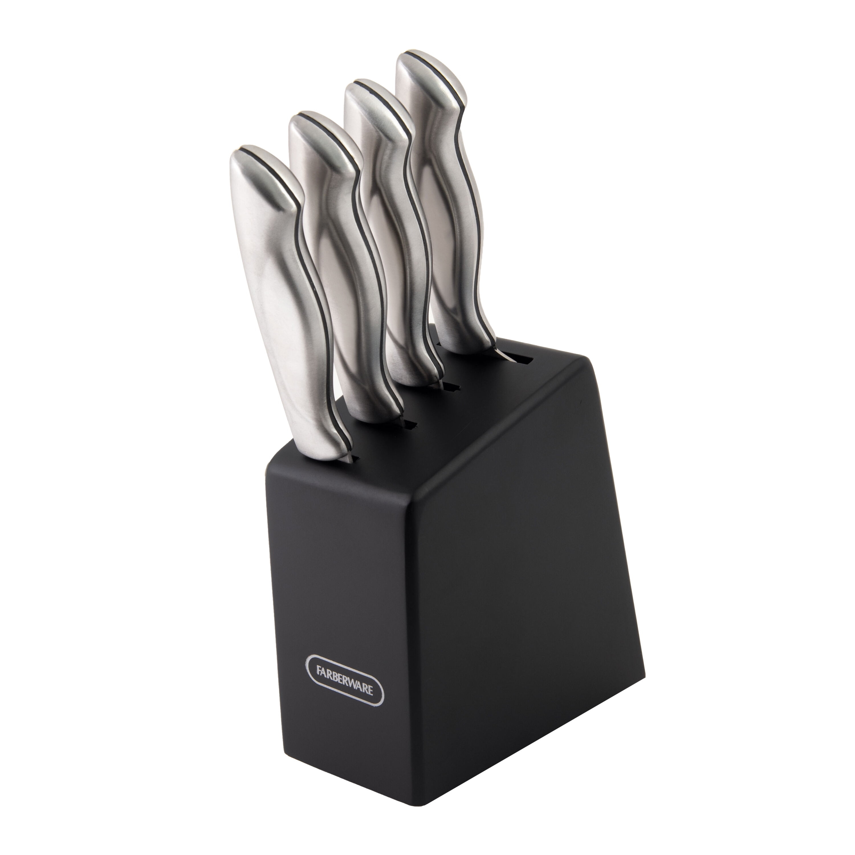 Farberware 5-piece Stamped Stainless Steel Prep Knife Block Set, Black 