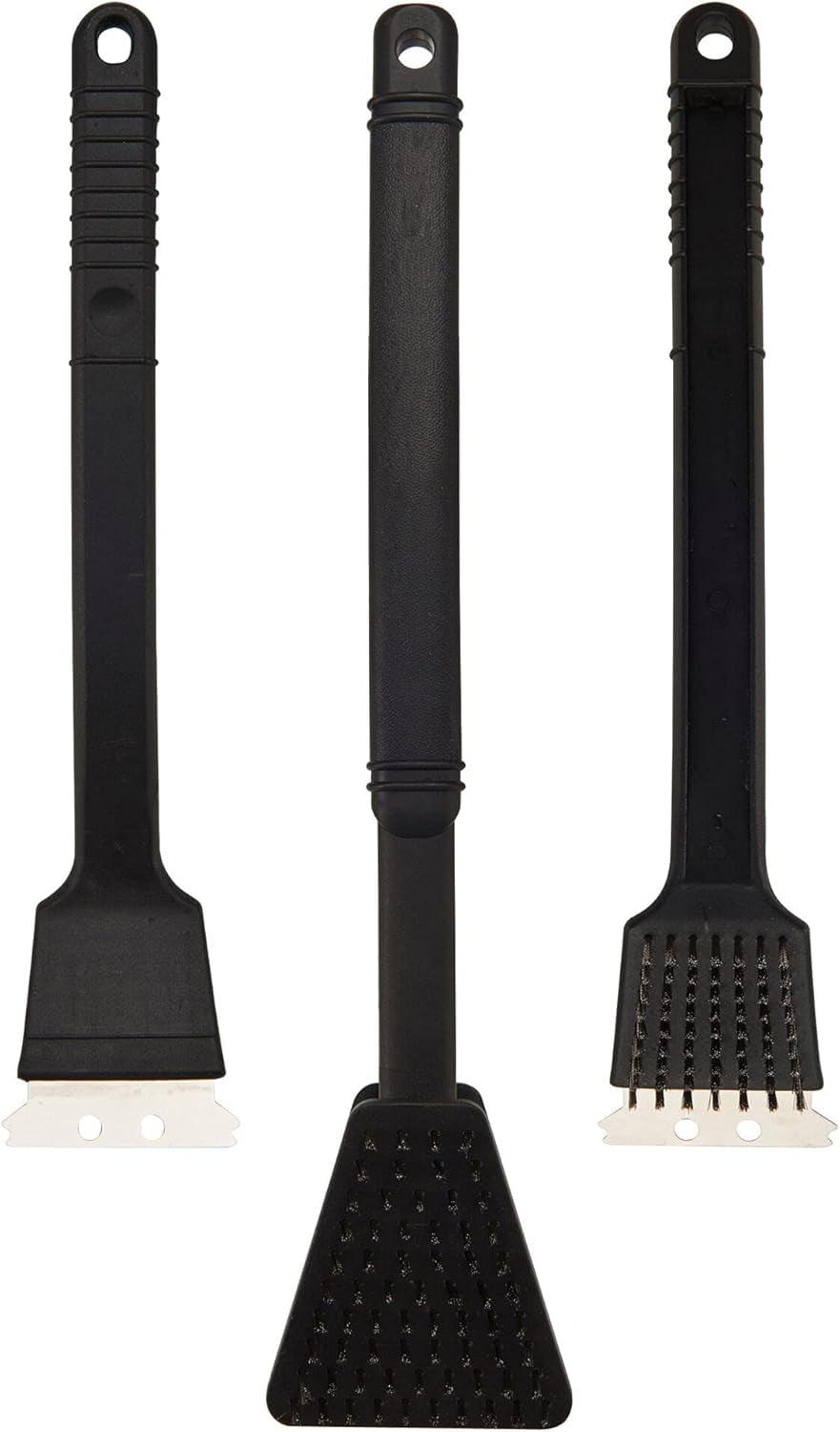 Black Plastic Handle Grill Brush Set with Scrapers, 3 Count