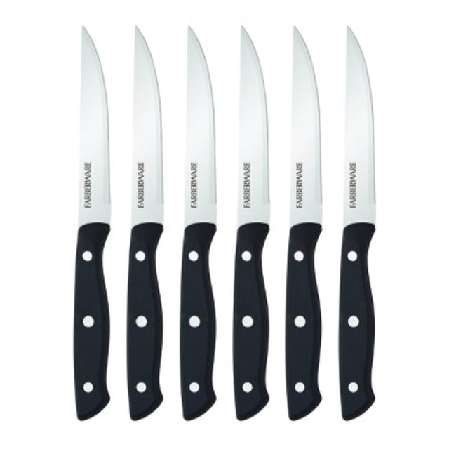 Farberware 6-Piece Stamped Triple Rivet Stainless Steel Steak Knife Set in Black