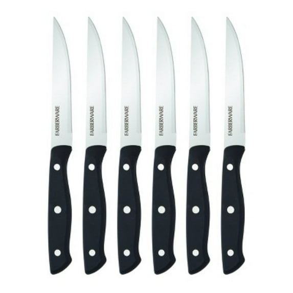 Farberware 6-Piece Stamped Triple Rivet Stainless Steel Steak Knife Set in Black