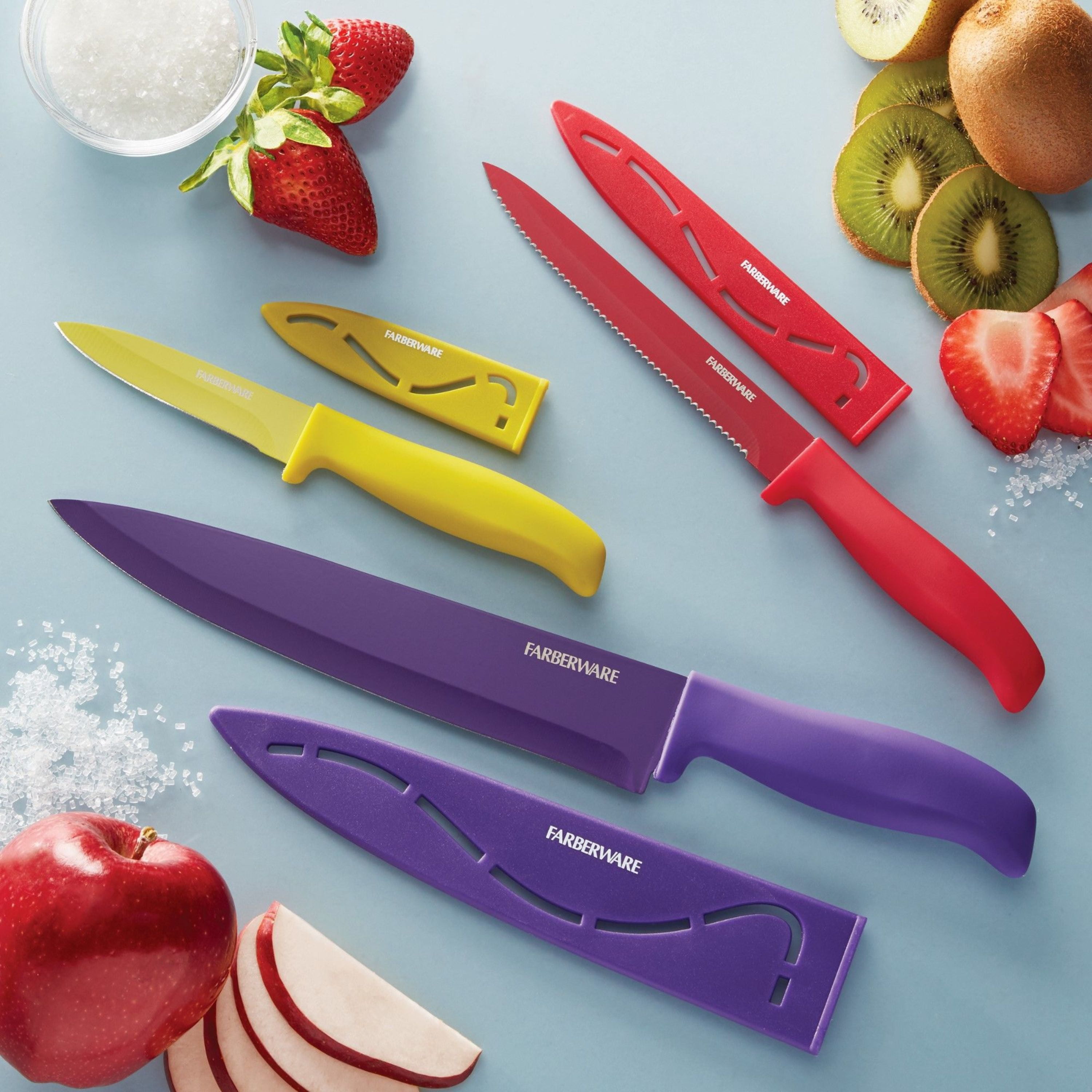 Farberware 12-Piece Non-Stick Resin, Dishwasher-Safe Kitchen Knife Set with  Custom-Fit Blade Covers, Razor-Sharp, Multicolor