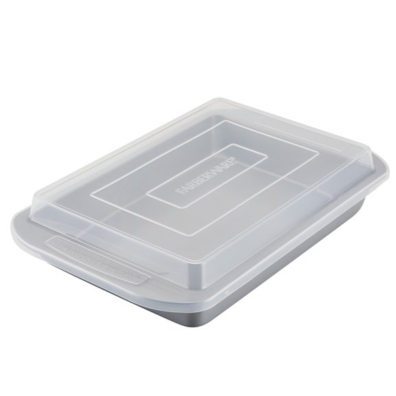 Farberware Bakeware 9x13 Inch Nonstick Rectangular Cake Pan with Lid, Dishwasher Safe and Oven Safe to 450F, Gray