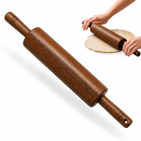 Farberware Acacia Wood Rolling Pin - Free-Spinning Dough Roller with Rustproof Bearings, BPA-Free Baking Tool for Pastry, Pizza & Pie Crust Preparation - Wooden Kitchen Accessory